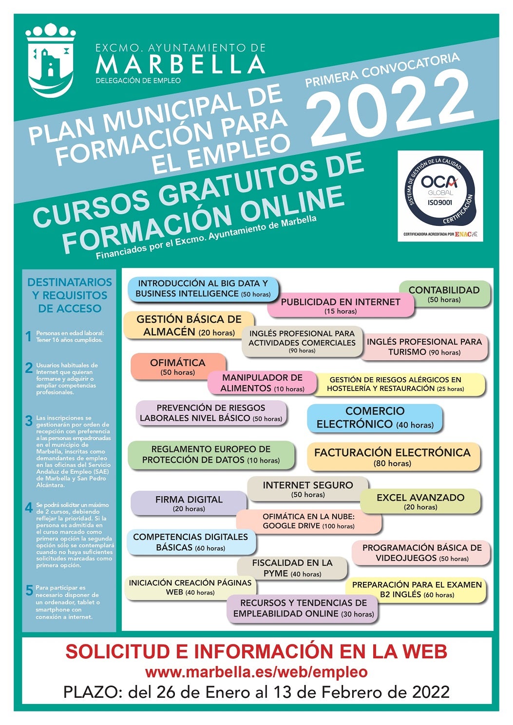 Marbella organiza 23 cursos de formación telemáticos para 920 usuarios Marbella organiza 23 cursos de formación telemáticos para 920 usuarios