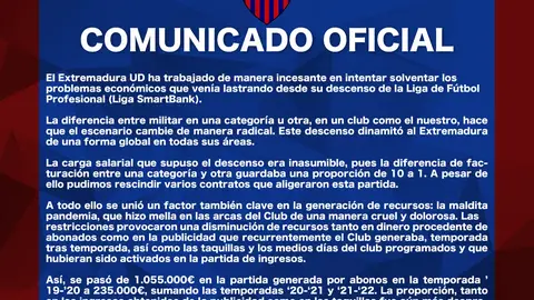 Comunicado Extremadura UD Comunicado Extremadura UD