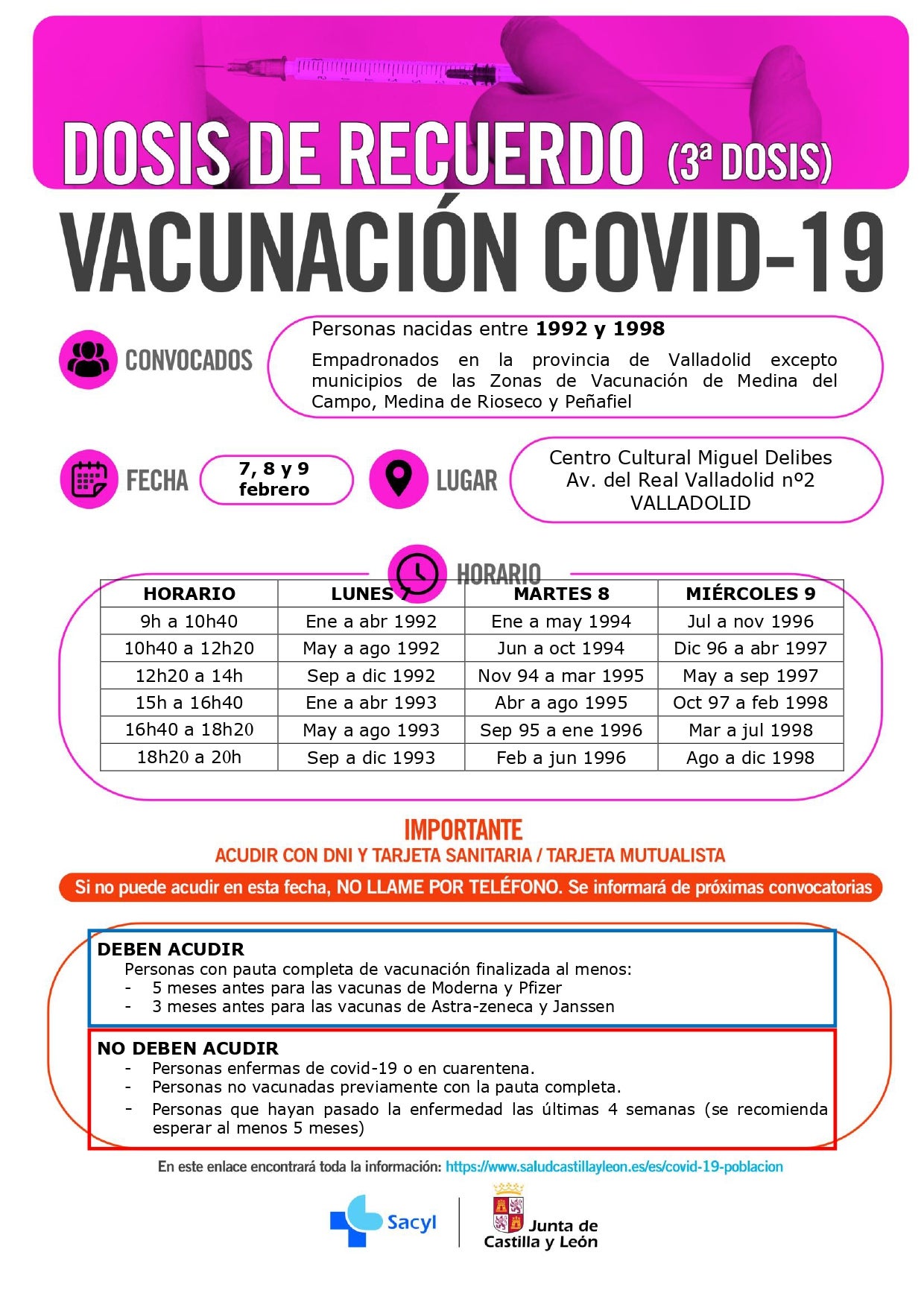 Tercera dosis para los nacidos entre 1992 y 1998 Tercera dosis para los nacidos entre 1992 y 1998
