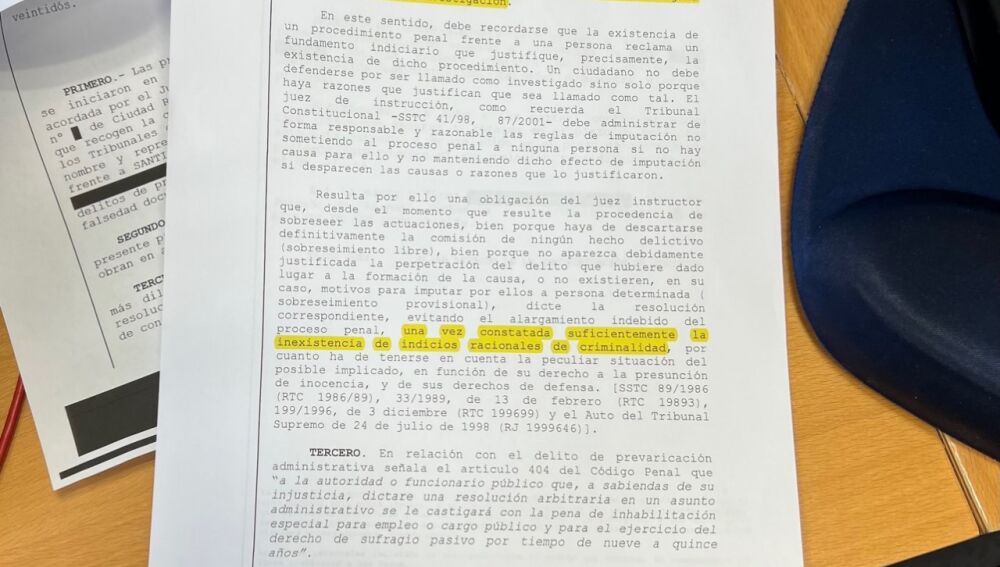Parte del auto del juzgado, donde se justifica el sobreseimiento