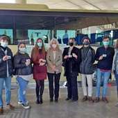 Instantes de la presentación en la estación de autobuses de Cádiz Instantes de la presentación en la estación de autobuses de Cádiz