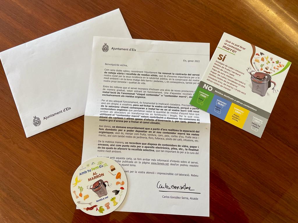 El alcalde de Elche pide por carta a los vecinos del Plá-Sector V que a partir de marzo colaboren con la implantación del contenedor marrón El alcalde de Elche pide por carta a los vecinos del Plá-Sector V que a partir de marzo colaboren con la implantación del contenedor marrón