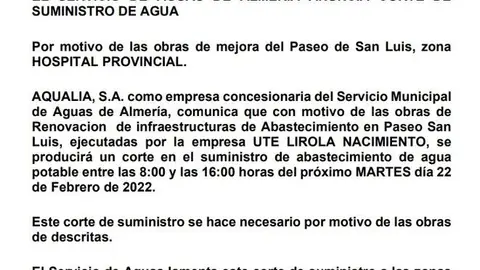Aqualia anuncia cortes de agua en el Casco Histórico para este martes ONDA CERO ALMERIA
