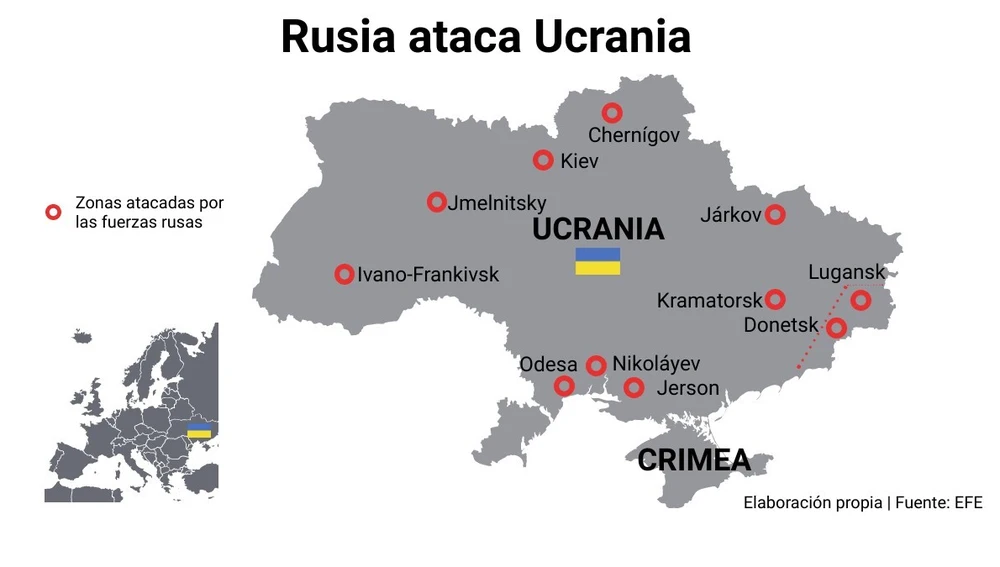 Mapa de los ataques rusos en Ucrania