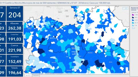 Mapa con la incidencia en cada provincia de CLM Mapa con la incidencia en cada provincia de CLM