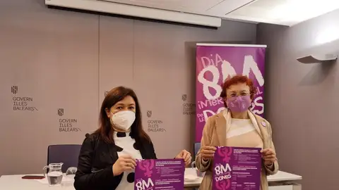 El Govern organizará premios en reconocimiento de la lucha por la igualdad, conciertos y exposiciones por el 8M La consellera de Presidencia, Función Pública e Igualdad, Mercedes Garrido, y la directora del IBDona, María Durán, durante la presentación de los actos por el 8M. - CAIB