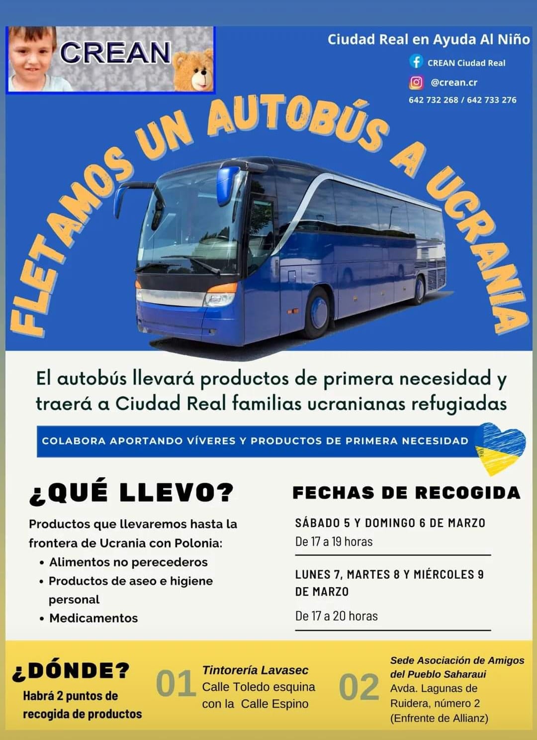 C.R.E.A.N fleta un autobús para ayudar a Ucrania y traer familias refugiadas C.R.E.A.N fleta un autobús para ayudar a Ucrania y traer familias refugiadas