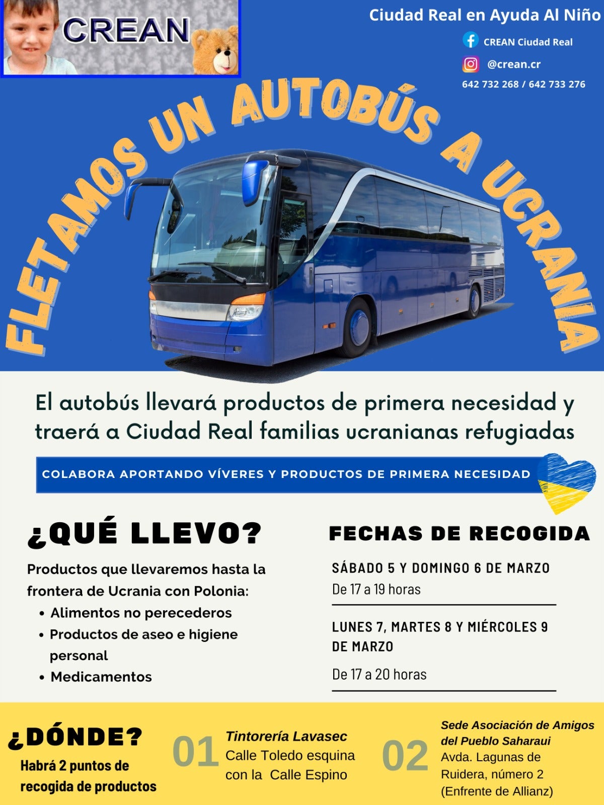 C.R.E.A.N. envía esta tarde un autobús con ayuda humanitaria para Ucrania C.R.E.A.N. envía esta tarde un autobús con ayuda humanitaria para Ucrania
