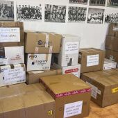 Cajas con ayuda humanitaria que saldrán desde Pozuelo de Calatrava hasta Polonia