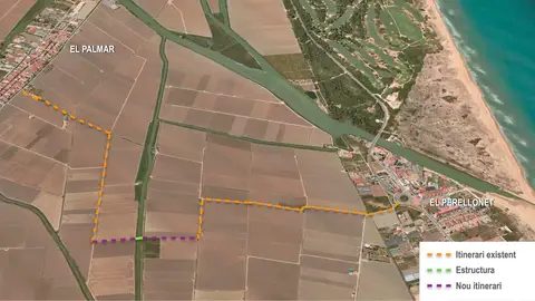 El Ayuntamiento estudia conectar El Palmar y El Perellonet mediante una senda ciclopeatonal Vista de la alternativa 2