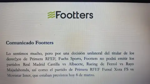Footers Problemas para transmitir partidos de Primera Federación