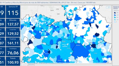 Mapa de CLM con la incidencia de la pandemia por provincias