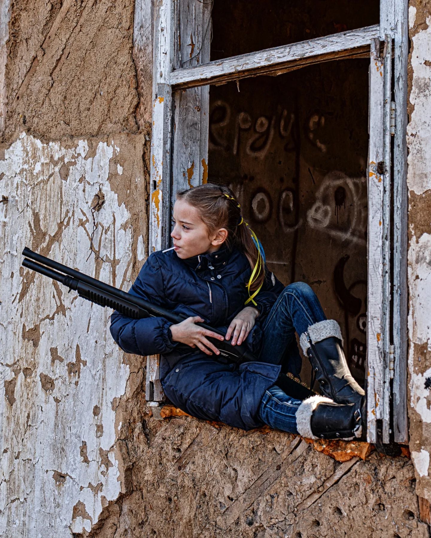 Una niña, un fusil y una piruleta: la última foto viral de la guerra en Ucrania Una niña, un fusil y una piruleta: la última foto viral de la guerra en Ucrania