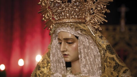 Cartel con Mar&iacute;a Stma de la Soledad Angustiada