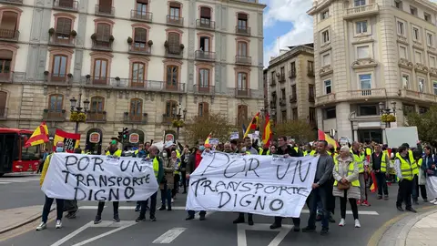 Manifestación de transportistas a pie en el centro de Granada Manifestación de transportistas a pie en el centro de Granada
