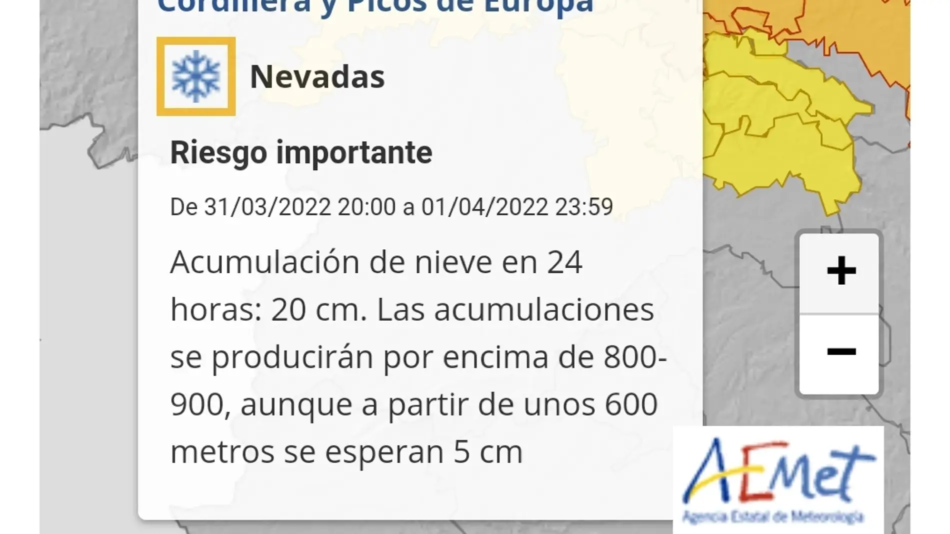 La nieve caerá a partir de 600 metros en la montaña central y oriental de Asturias