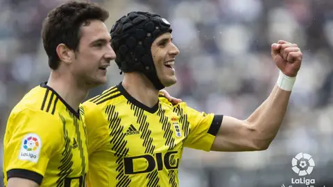 Borja Sánchez y Luismi festejan el 0-1 en Cartagena Borja Sánchez y Luismi festejan el 0-1 en Cartagena
