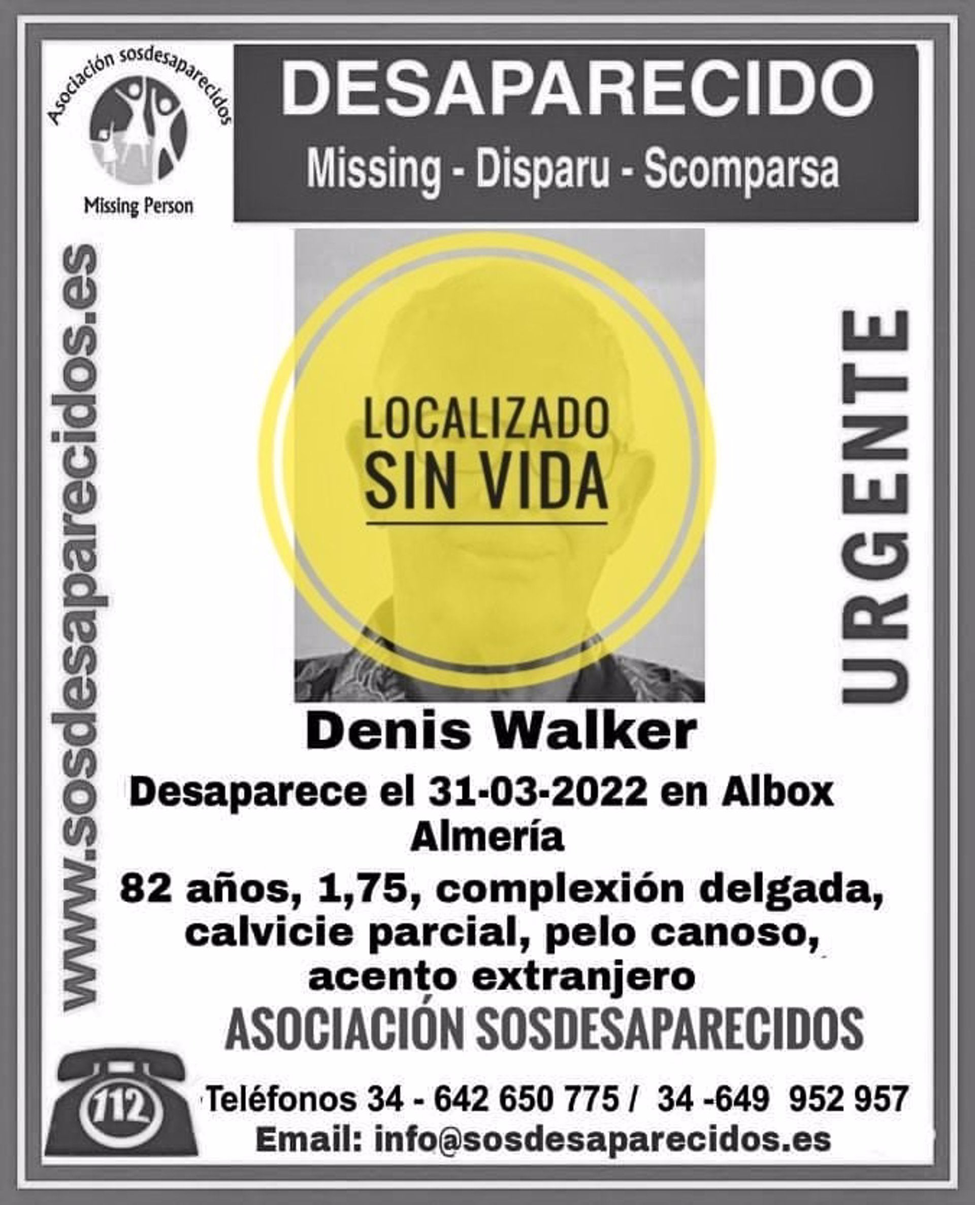 Aparece el cuerpo sin vida del hombre de 82 años desaparecido a finales de marzo en Albox Aparece el cuerpo sin vida del hombre de 82 años desaparecido a finales de marzo en Albox