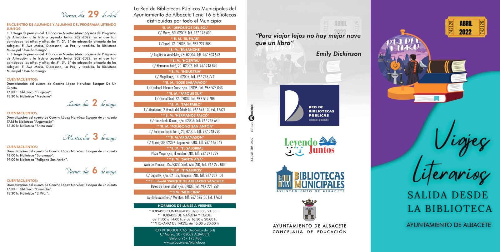 El Ayuntamiento de Albacete propone "Viajes literarios" para celebrar el Día del Libro con más de treinta actividades El Ayuntamiento de Albacete propone "Viajes literarios" para celebrar el Día del Libro con más de treinta actividades