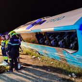 El autobús accidentado en la A-7 a la altura de Granja Rocamora.