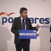 Carlos Mazón interviene en la sede del PP de Valencia.