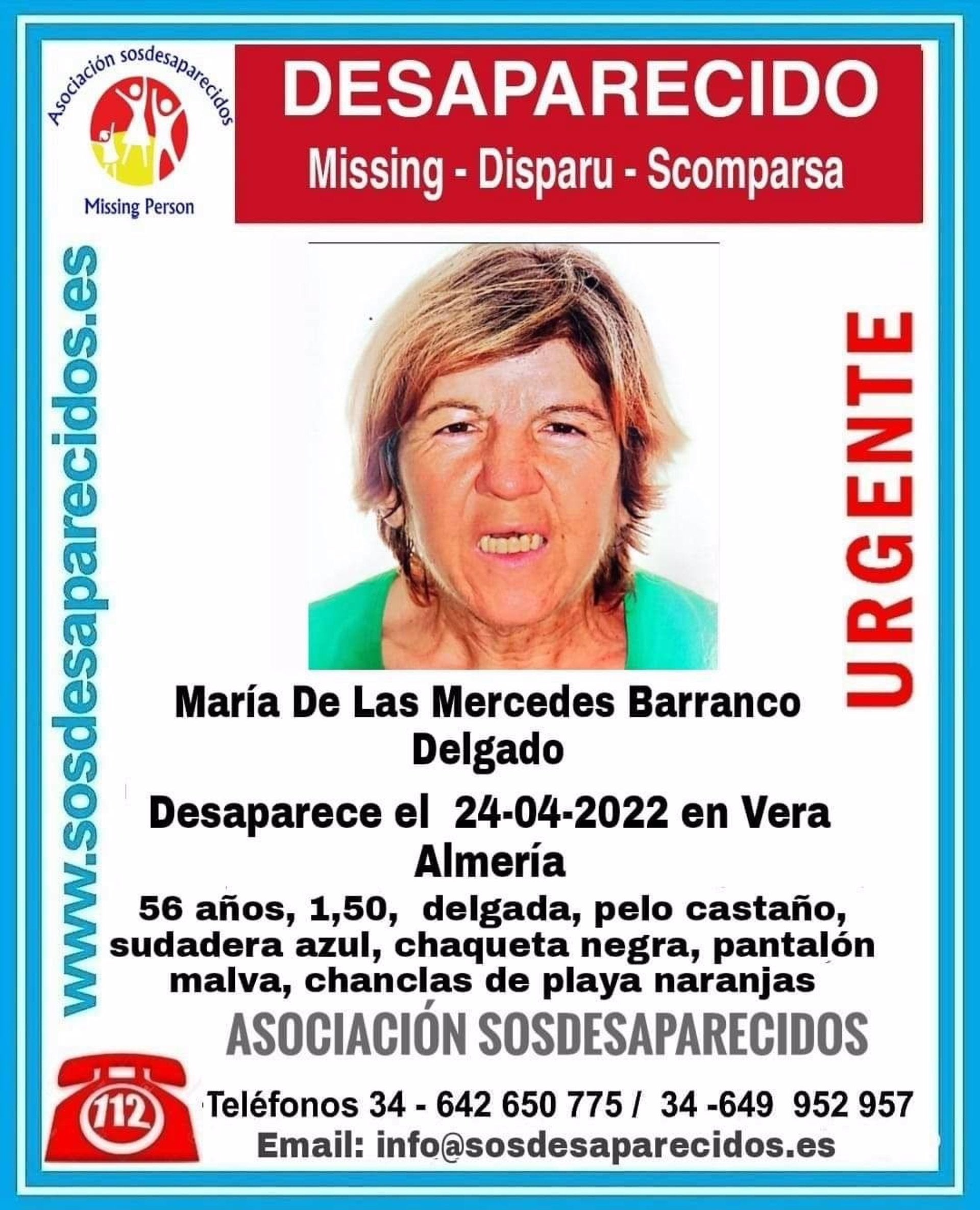Piden colaboración para buscar a una mujer 56 años desaparecida en Vera Piden colaboración para buscar a una mujer 56 años desaparecida en Vera