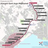 Recorrido propuesto del Bus BTR entre Alicante Sant Joan y Mutxamel