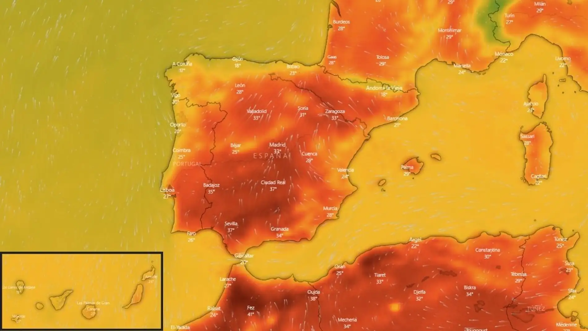 Mapa de las temperaturas en España: estos son los puntos calientes del territorio | Foto: Windy
