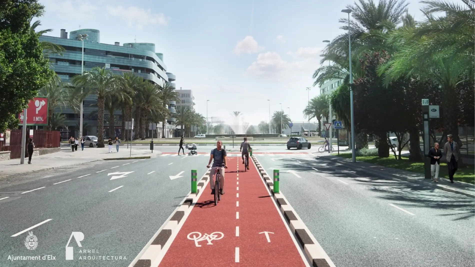 Simulación del carril bici que se va a crear en la Avenida de Alicante de Elche.