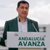 El presidente de la Junta de Andalucía y candidato del PP a la reelección, Juanma Moreno
