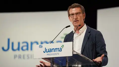 El presidente del PP, Alberto Núñez Feijóo, en un mitin en Estepona El presidente del PP, Alberto Núñez Feijóo, en un mitin en Estepona