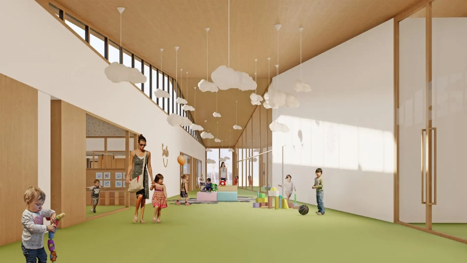 Recreación del interior de la escuela infantil de Parque Venecia
