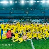 El filial  del Villarreal celebra la victoria ante el Nástic