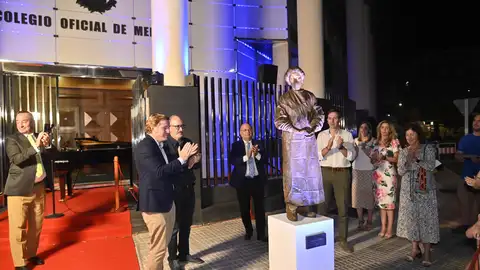 Momento de la inauguración de la escultura 'Héroes' en la puerta del Colegio de Médicos de Badajoz Momento de la inauguración de la escultura 'Héroes' en la puerta del Colegio de Médicos de Badajoz
