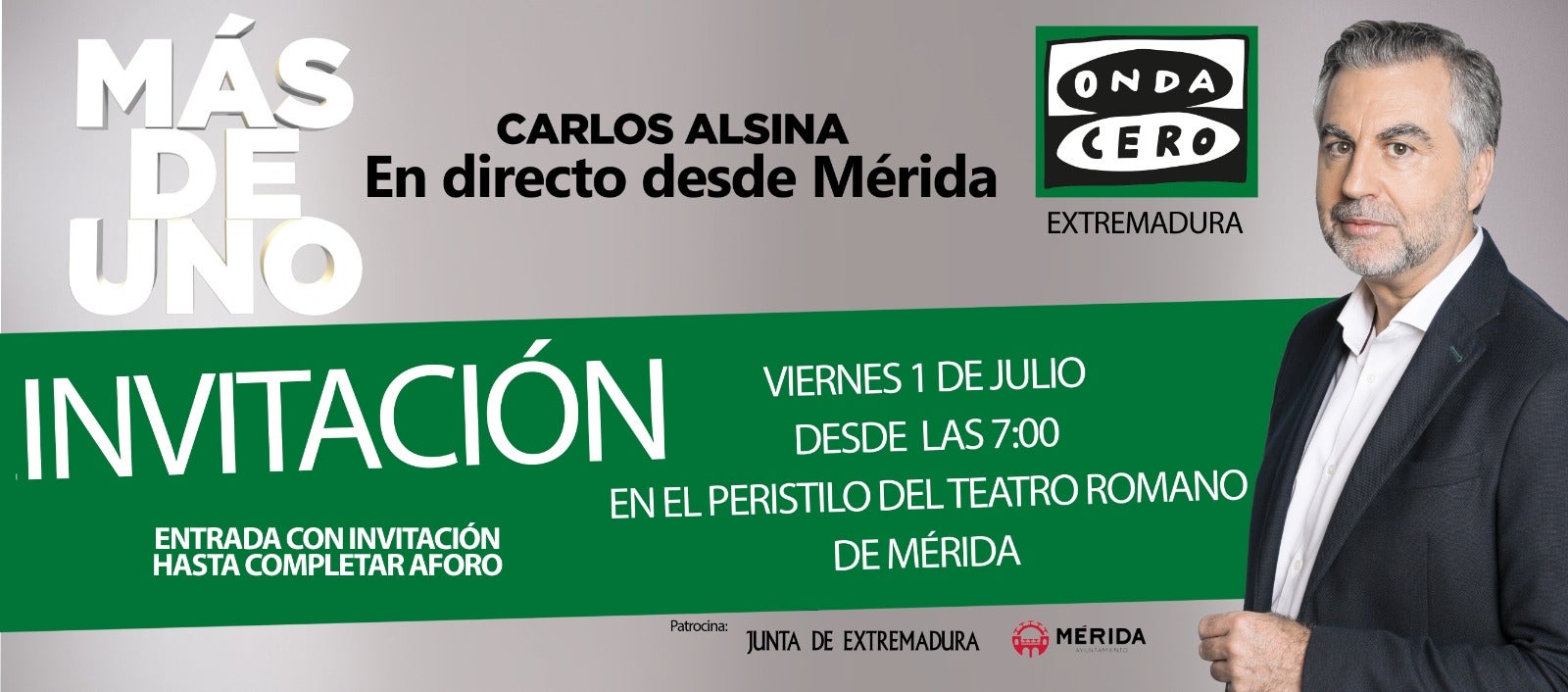 Carlos Alsina en directo desde Mérida el viernes 1 de julio Carlos Alsina en directo desde Mérida el viernes 1 de julio