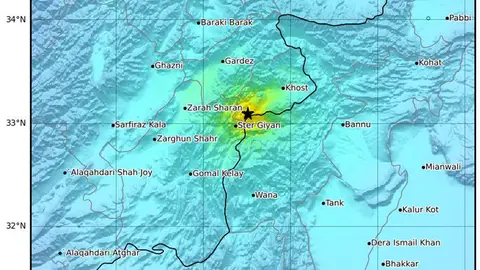 Imagen facilitada por la agencia estadounidense Geological Survey, que muestra la localización del terremoto de magnitud 5.9 