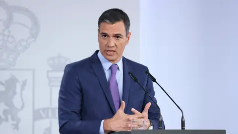 Pedro Sánchez durante su comparecencia el pasado sábado Pedro Sánchez durante su comparecencia el pasado sábado