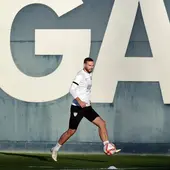 David Lombán en un entrenamiento del Málaga David Lombán en un entrenamiento del Málaga