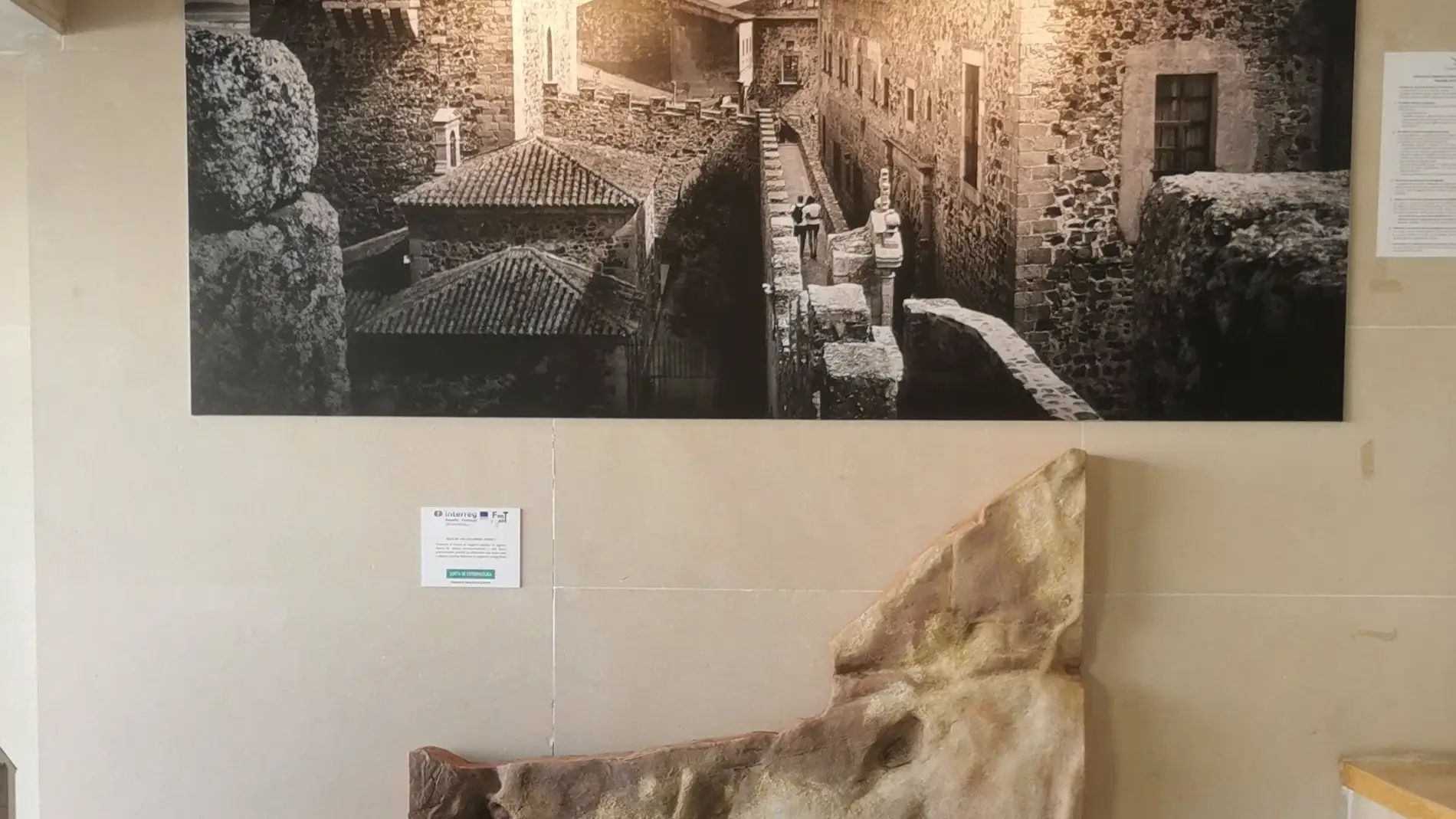 Réplicas de algunos fragmentos de lienzos y paneles de la Cueva de Maltravieso se exponen en edificios de Cáceres
