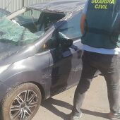Vehículo robado por el detenido por la Guardia Civil tras sufrir el accidente que lo ha dejado inservible. 