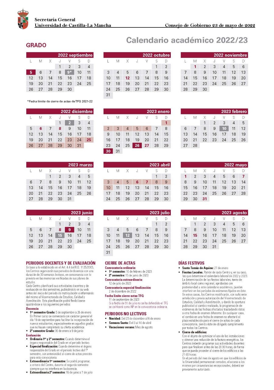 El calendario académico marca el inicio del curso en la UCLM el 5 de septiembre, aunque cada centro establece su fecha de incorporación a las aulas El calendario académico marca el inicio del curso en la UCLM el 5 de septiembre, aunque cada centro establece su fecha de incorporación a las aulas