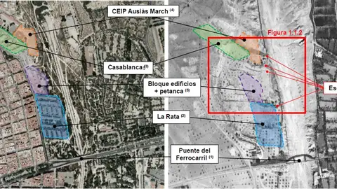 Plano del análisis de los 5 tramos afectados por la estabilidad de la ladera del río Vinalopó