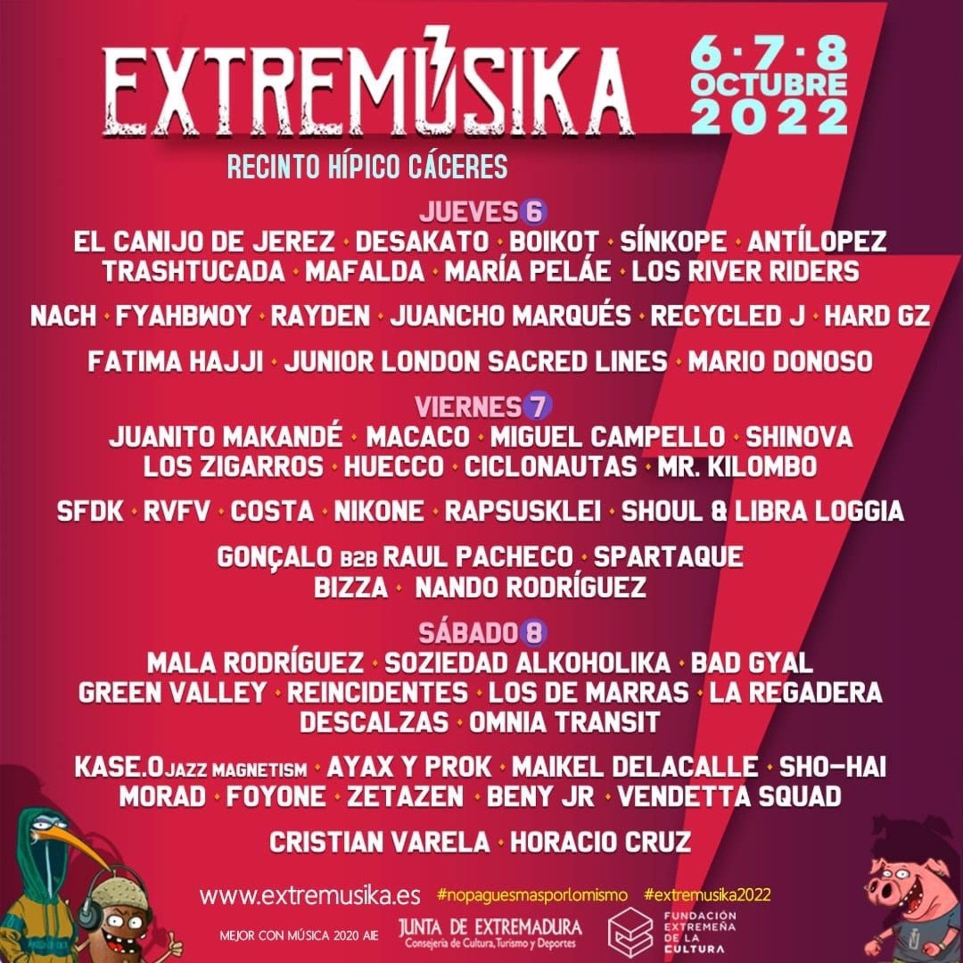 Más de 20 artistas pasarán cada día por el Festival Extremúsika que se celebrará del 6 al 8 de octubre en Cáceres Más de 20 artistas pasarán cada día por el Festival Extremúsika que se celebrará del 6 al 8 de octubre en Cáceres