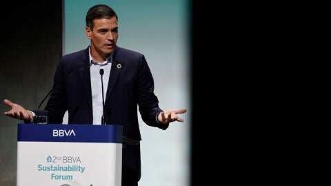El presidente del Gobierno, Pedro S&aacute;nchez, interviene en la inauguraci&oacute;n de la segunda edici&oacute;n del Foro de Sostenibilidad del BBVA, este jueves en Madrid