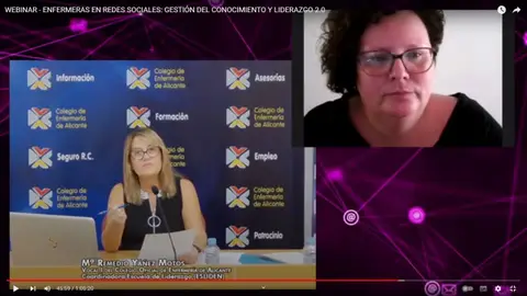 La presidenta del Colegio de Enfermería de Alicante en un webinar con la ponente Rosario Ros La presidenta del Colegio de Enfermería de Alicante en un webinar con la ponente Rosario Ros