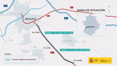 El Ministerio licita por 25 millones el acondicionamiento del acceso a Badajoz por la N-432