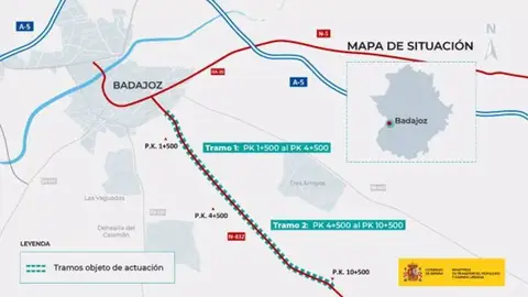 El Ministerio licita por 25 millones el acondicionamiento del acceso a Badajoz por la N-432 El Ministerio licita por 25 millones el acondicionamiento del acceso a Badajoz por la N-432