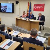 Mayte Pérez en el pleno de la Cámara de Comercio de Teruel