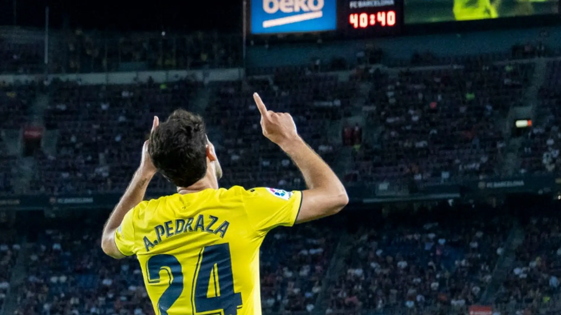 Pedraza celebra su gol en el Nou Camp de la pasada temporada