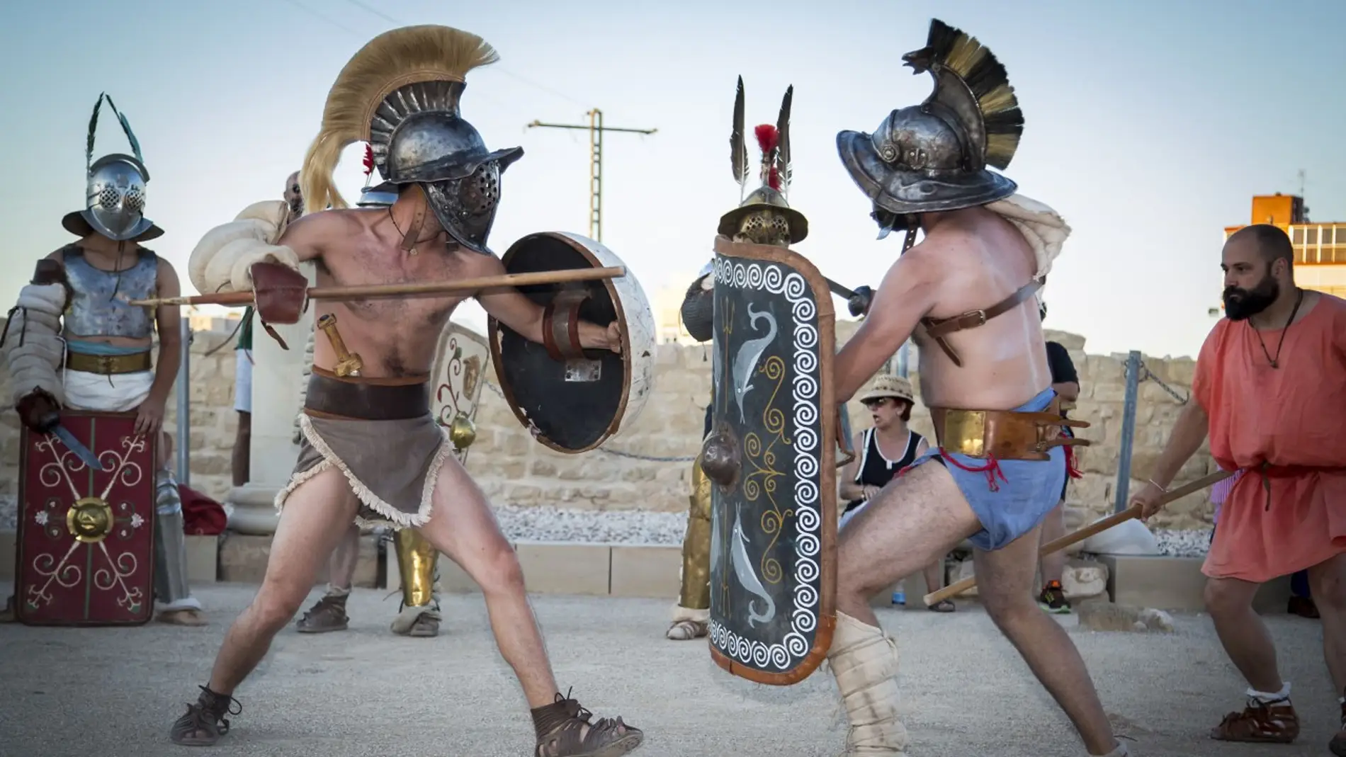 Recreación histórica de la lucha de gladiadores en la antigua Roma 